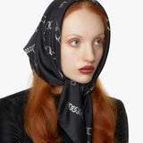 Chained Print Silk Scarf in Black