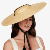 Syme Straw Platter Hat with Black