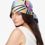 Symi Sea Print Silk Scarf in Blue