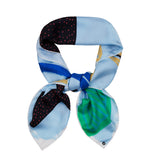 Symi Sea Print Silk Scarf in Blue