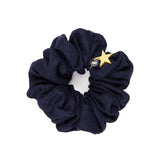 Born A Star Scrunchie in Navy Blue Silk with Charm