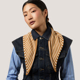 Cashmere Knitted Triangle Scarf in Saffron Yellow and Cream Stripe