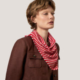 Cashmere Knitted Triangle Scarf in Red and Cream Stripe