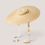 Vasiliki Straw Platter Hat with Ecru and Mustard Braid