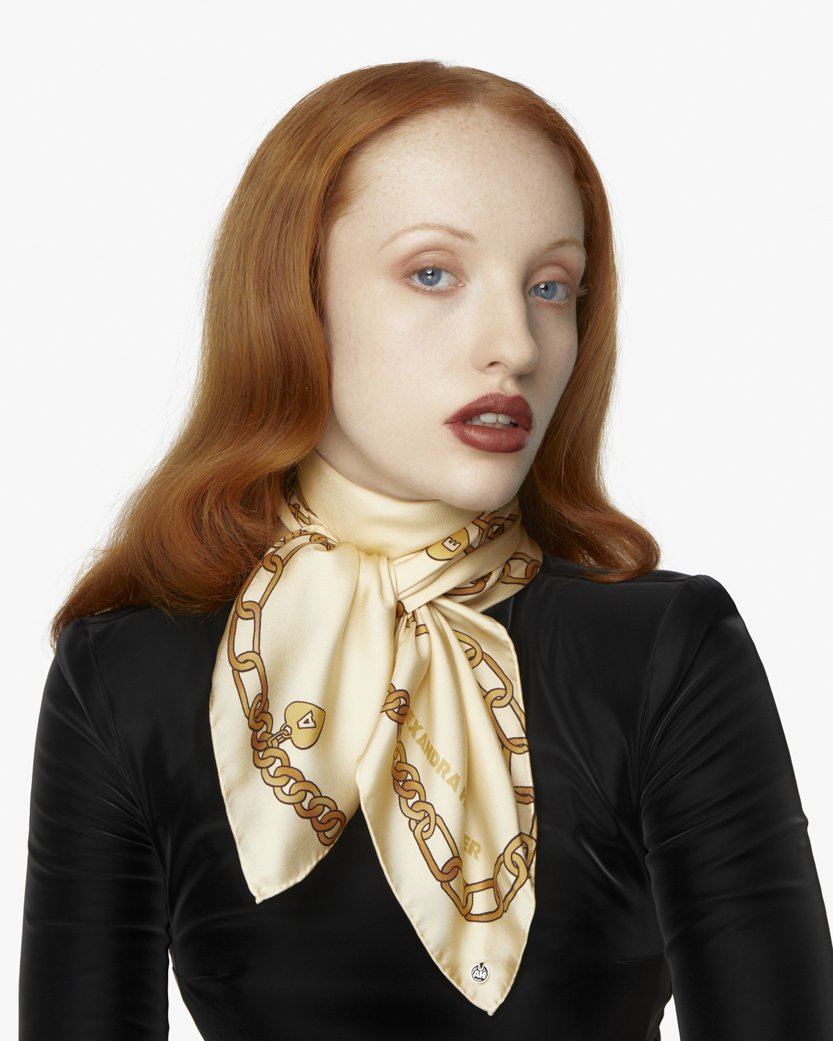 Silk Twill Scarf in Chained - Cream - Alexandra Harper Millinery London