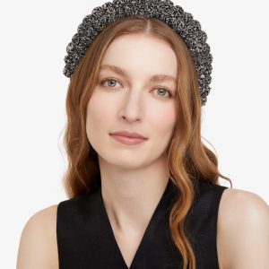 2 Row Pompom Headband - Black and Ivory