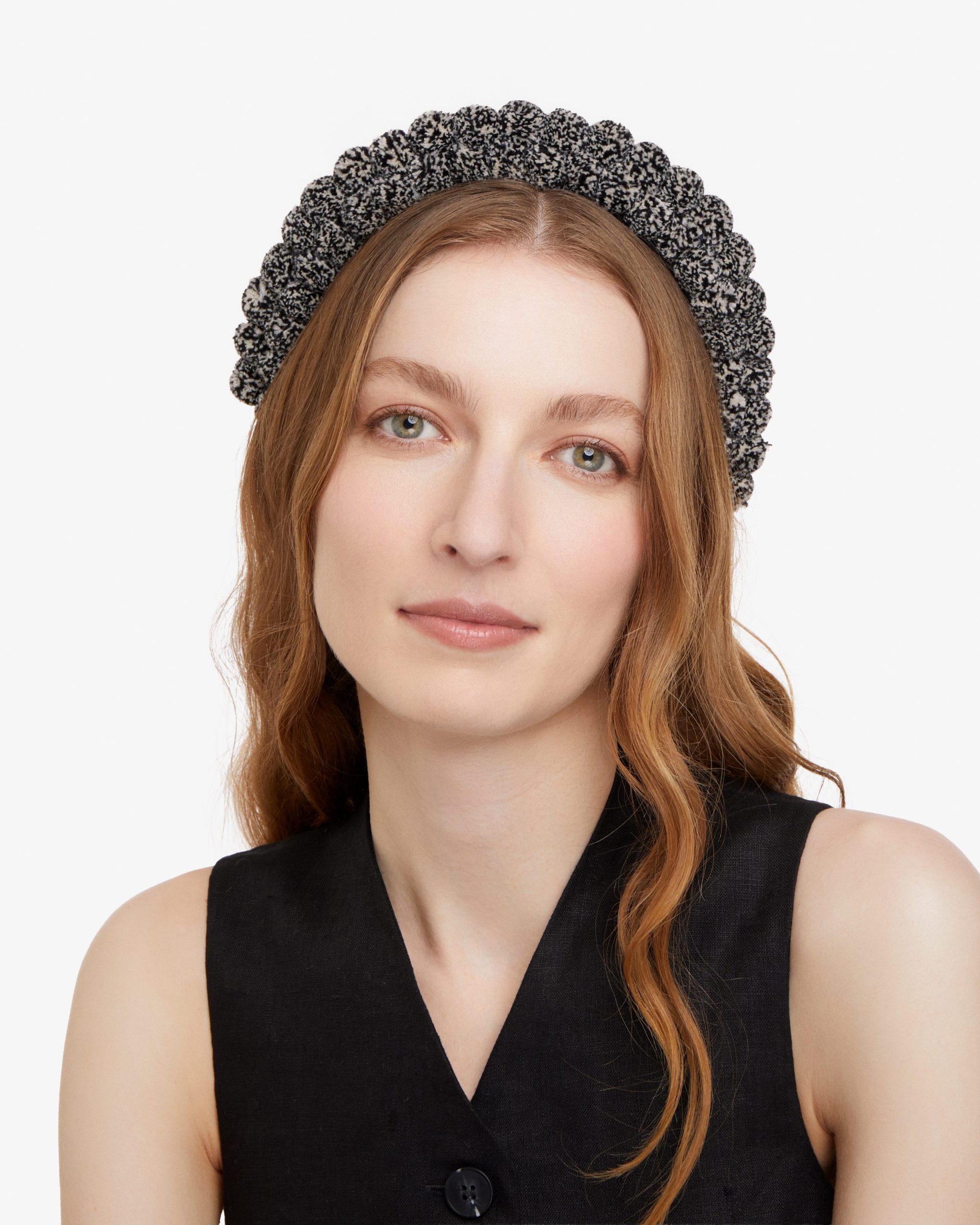 2 Row Pompom Headband - Black and Ivory