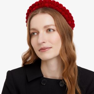 2 Row Pompom Headband - Cardinal Red