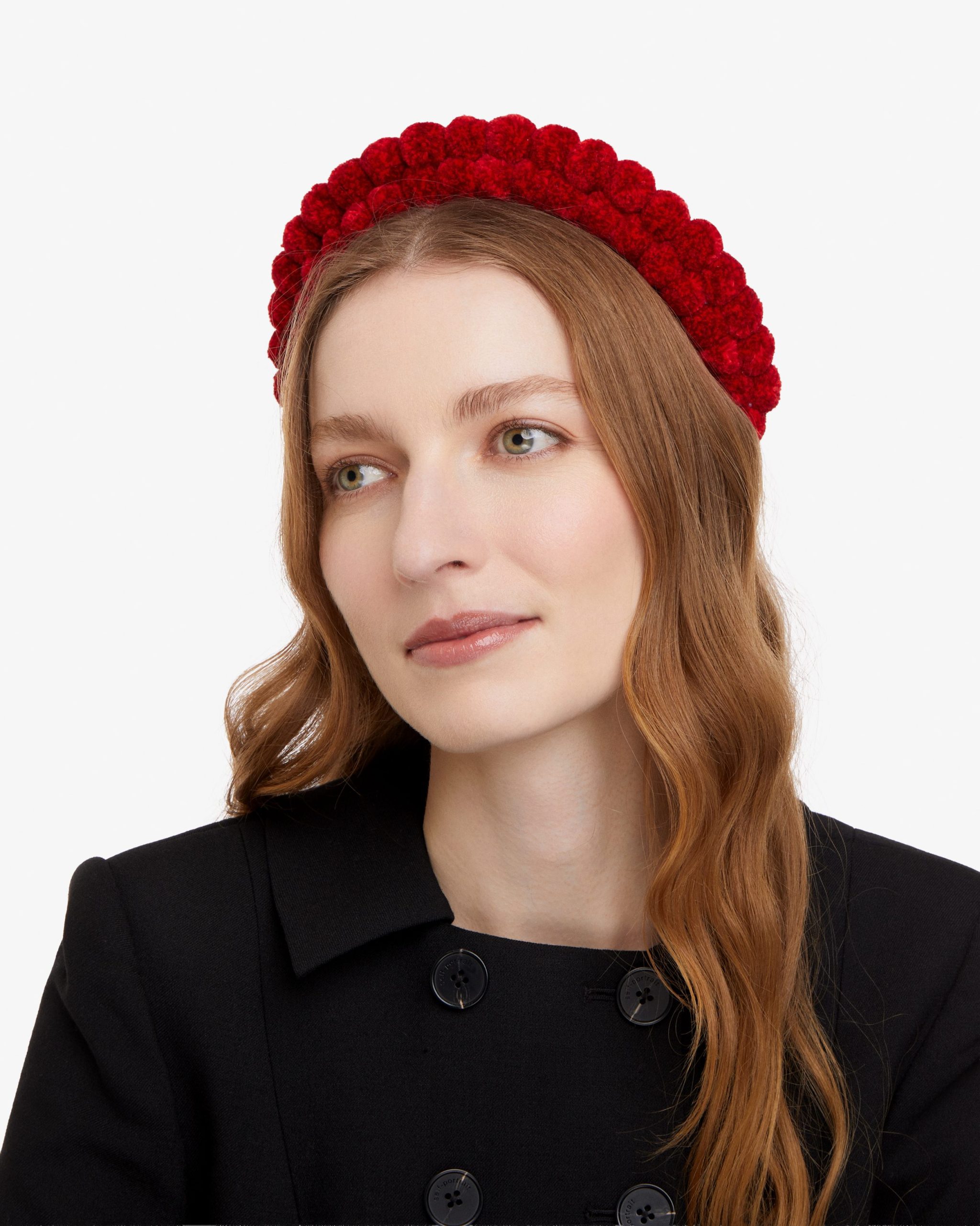 2 Row Pompom Headband - Cardinal Red
