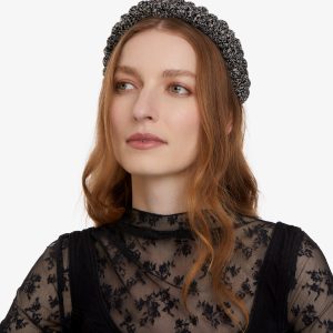 1 Row Pompom Headband - Black and Ivory