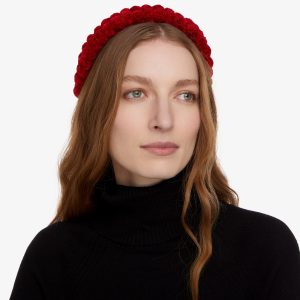 1 Row Pompom Headband - Cardinal Red