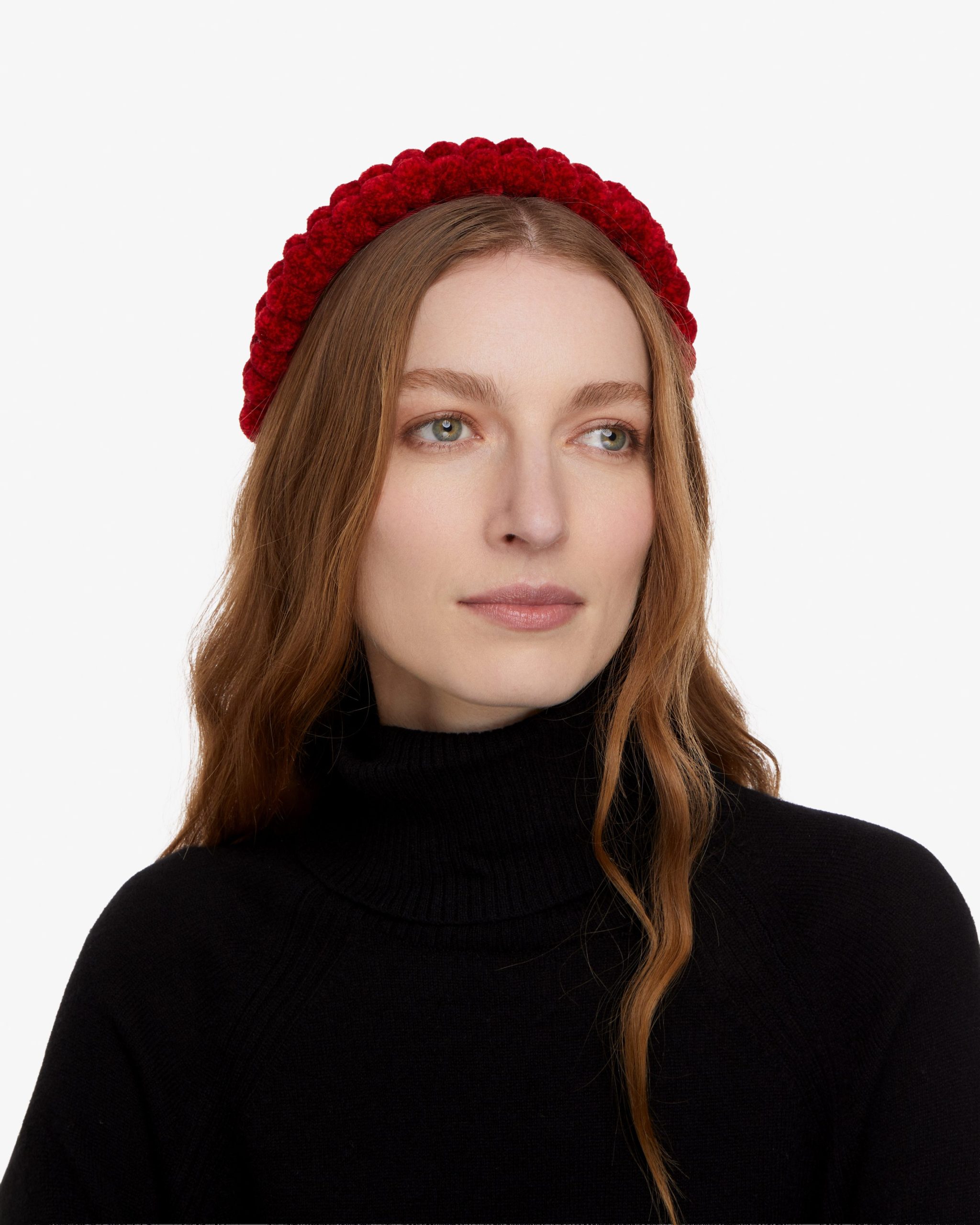 1 Row Pompom Headband - Cardinal Red