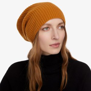 Cashmere Beanie - Saffron Brown