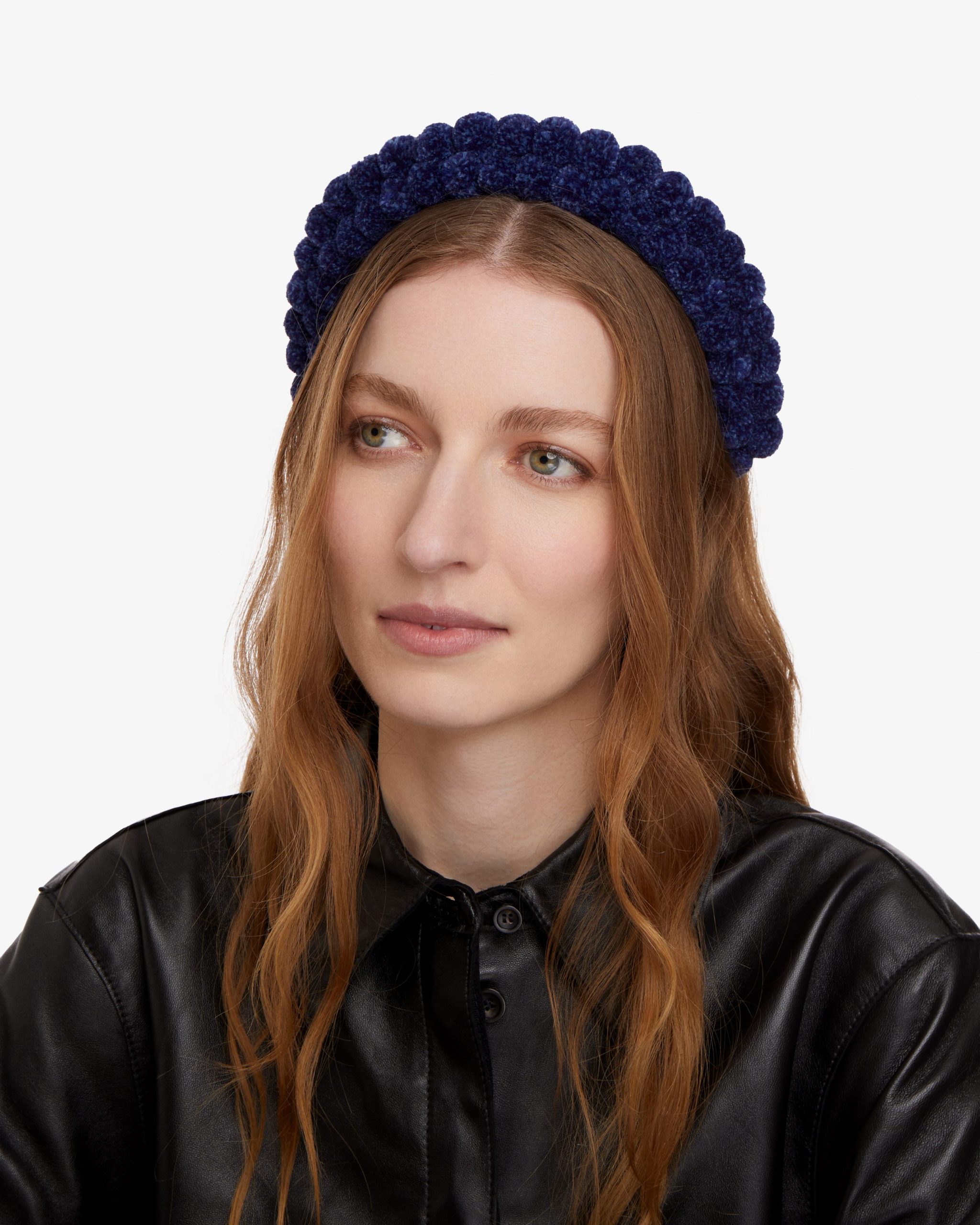 2 Row Pompom Headband - Nighttime Blue